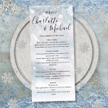 Winter Sneeuwvlokken Signature Script Wedding Menu<br><div class="desc">Winter sneeuwvlokken elegante handtekening script bruiloft menukaart met kenmerkende stijlnamen,  deze moderne menukaart kan worden gepersonaliseerd met uw details in chique zwarte letters. Ontworpen door Thisnotme©</div>