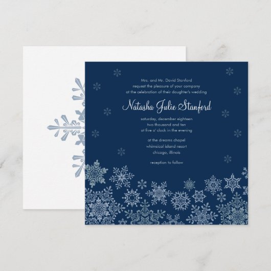 Winter Sneeuwvlokken Trouwplein Uitnodiging Kaart (Voorkant / Achterkant)