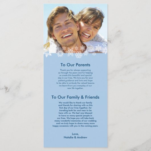 Winter Sneeuwvlokken Trouwprogramma Foto Keepsake Programmakaart (Achterkant)