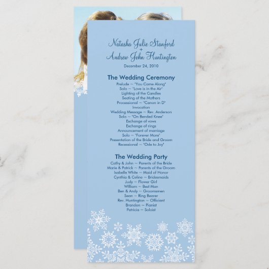 Winter Sneeuwvlokken Trouwprogramma Foto Keepsake Programmakaart (Voorkant / Achterkant)