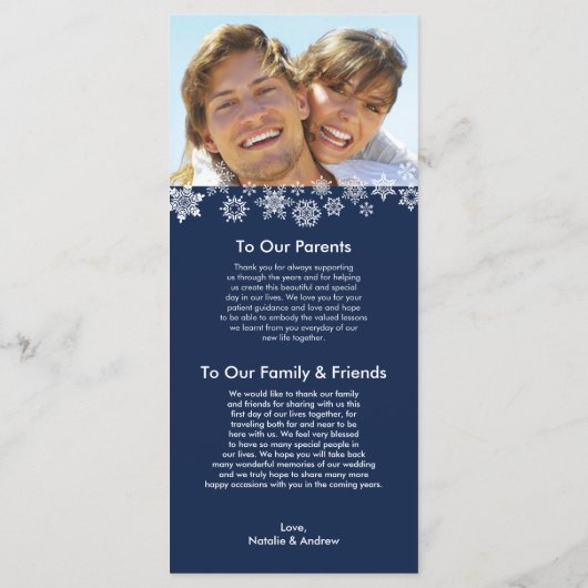 Winter Sneeuwvlokken Trouwprogramma Foto Keepsake Programmakaart (Achterkant)