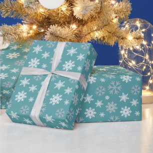 Winter Sneeuwvlokken Turquoise Blauw Patroon Cadeaupapier