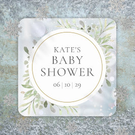 Winter Sneeuwvlokken Waterverf Groene Babyborrel Vierkante Sticker