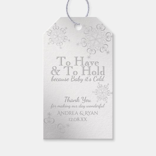 Winter Sneeuwvlokken Zilver Cadeaulabel (Voorkant)