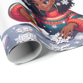 Winter Sneeuwvlokken - Zwarte Mensen Kerstpapier Cadeaupapier (Rol Hoek)