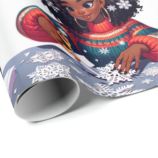 Winter Sneeuwvlokken - Zwarte Mensen Kerstpapier Cadeaupapier (Rol Hoek)