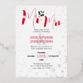 Winter Sneeuwvlokker Mr en Mrs Kerst Huwelijk Folie Uitnodiging (Voorkant)