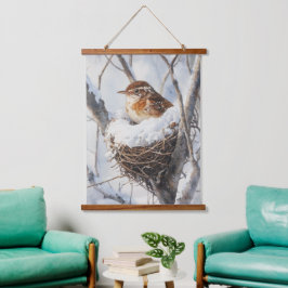 Winter Sneeuwvogel Winterkoning in Boomnest Natuur Hangend Wandkleed
