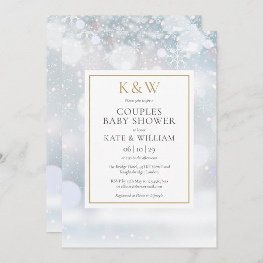 Winter Sneeuwwitmonogram Baby shower Kaart (Voorkant / Achterkant)