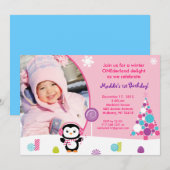 Winter Snoep Penguin Birthday Uitnodigingen (Voorkant / Achterkant)