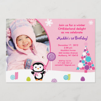 Winter Snoep Penguin Birthday Uitnodigingen