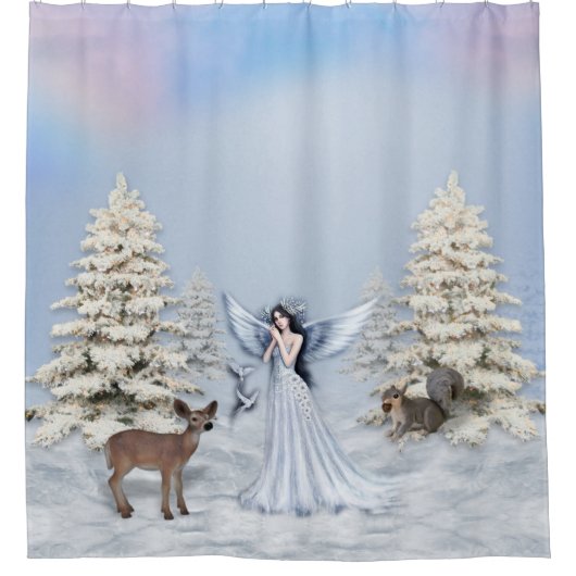 Winter Snow Angel Scene Shower Curtain Douchegordijn (Voorkant)