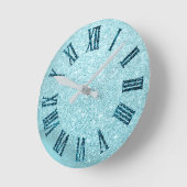 Winter Snow Aqua Blauwgroen Blue Glitter Roman Num Ronde Klok (Hoek)