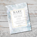 Winter Snow Baby shower Baby Kaart<br><div class="desc">Met een winterwonderlandachtergrond met dalende sneeuwvlokken. Deze genderneutrale baby shower of sprinkle uitnodiging kan worden gepersonaliseerd met je speciale viering details in moderne typografie. Ontworpen door: Thisnotme©</div>