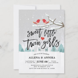 Winter Snow Baby shower Sweet Little Twin Girls Kaart