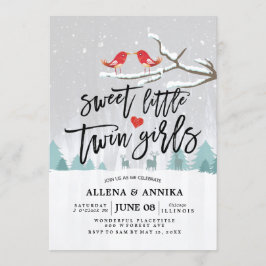 Winter Snow Baby shower Sweet Little Twin Girls Kaart