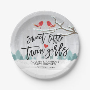 Winter Snow Baby shower Sweet Little Twin Girls Papieren Bordje