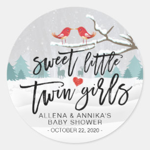 Winter Snow Baby shower Sweet Little Twin Girls Ronde Sticker