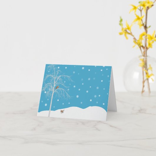 Winter Snow Bird Tree Blank Notecard Kaart (Gele Bloem)