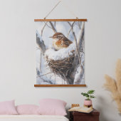 Winter Snow Bird Wren in Tree Nest Nature Art Hangend Wandkleed (Slaapkamer)