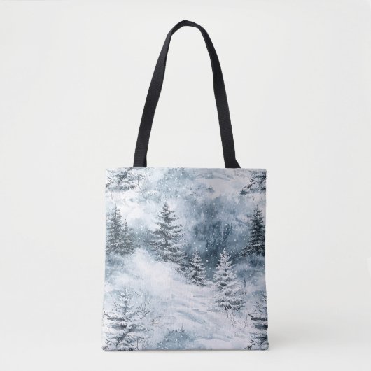 Winter Snow Blue White Christmas Pine Trees Tote Bag (Voorkant)