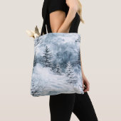 Winter Snow Blue White Christmas Pine Trees Tote Bag (Dichtbij)