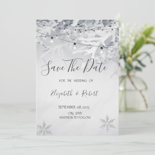 Winter Snow Branches Bewaar de datum Save The Date (Staand voorkant)