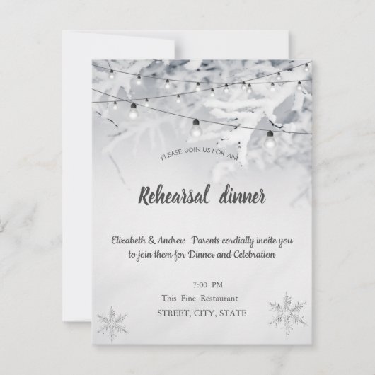 Winter Snow Branches Wedding repetitie diner Kaart (Voorkant)
