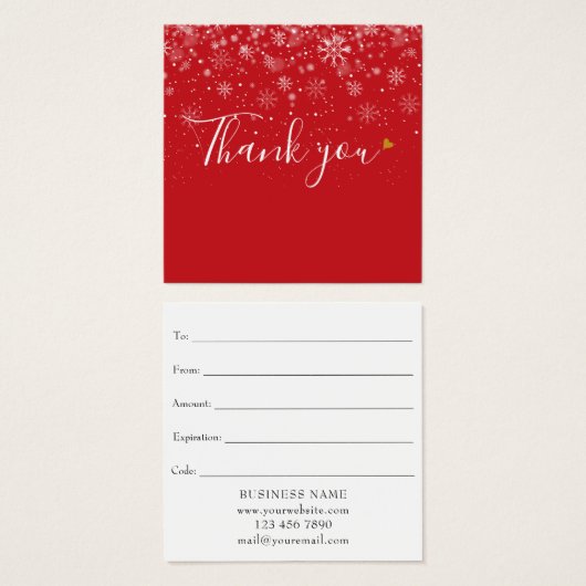 Winter Snow Business Gift Certificate Hartelijk da Vierkante Visitekaartjes (Voorkant /achterkant)