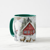 Winter Snow Cabin Woodland Forest Deer Mok (Voorkant links)