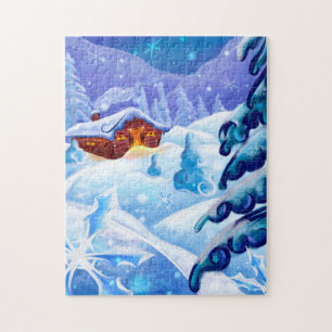 Winter Snow Cabine Landschap Kunst Puzzel