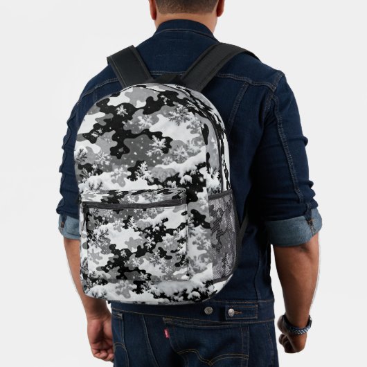 Winter Snow Camo Backpack – Black & White Frosted  Bedrukte Rugzak (Insitu (model))
