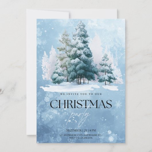 Winter Snow Christmas Party Invitation Kaart (Voorkant)