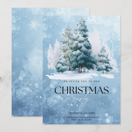 Winter Snow Christmas Party Invitation Kaart (Voorkant / Achterkant)