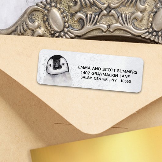 Winter Snow Cute Little Penguin Etiket