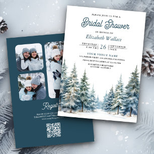 Winter Snow Dennenbos QR Code Bruidsuitnodiging Kaart