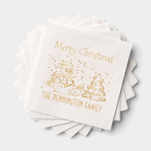 Winter Snow Falling Snowman Naam Vrolijk Kerstfees Folie Servetten (Insitu (Gestapeld))