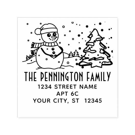 Winter Snow Falling Snowman Name Return Address  Zelfinktende Stempel (Design)