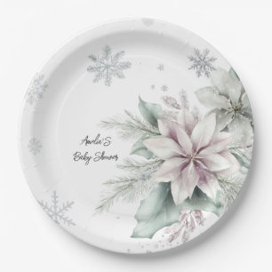 Winter Snow Floral Baby shower Papieren Bordje
