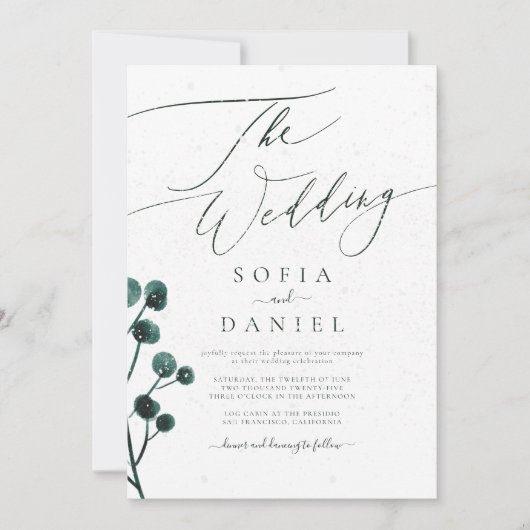 Winter Snow Floral Wedding Kaart (Voorkant)