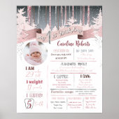 Winter Snow Forest Eerste Verjaardag Stats Foto Poster (Voorkant)