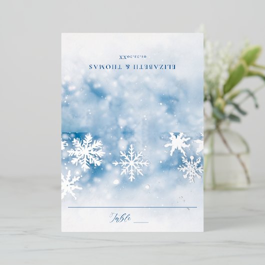 Winter Snow Forest Folie Trouwtafel Place Card Uitnodiging (Staand Voorkant)