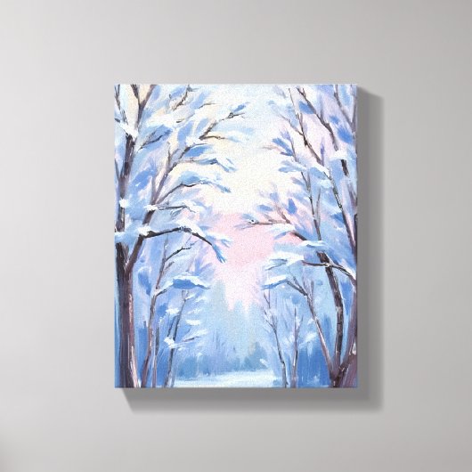 Winter Snow Forest Watercolor Woods Painting Canvas Afdruk (Voorkant)