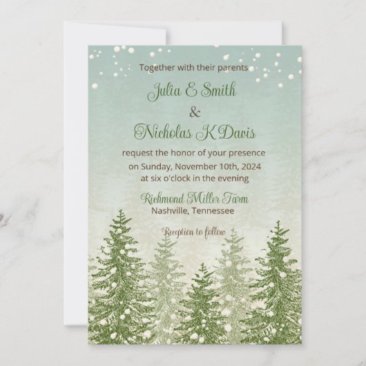 Winter Snow Forest Wedding Invitation Kaart (Voorkant)