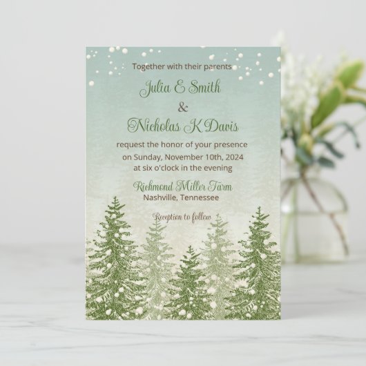 Winter Snow Forest Wedding Invitation Kaart (Staand voorkant)