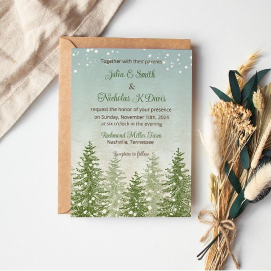 Winter Snow Forest Wedding Invitation Kaart