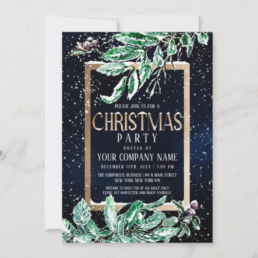 Winter Snow Gold Navy Leaf Corporate Christmas Kaart (Voorkant)