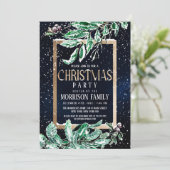 Winter Snow Gold Navy Leaf Waterverf Kerst Kaart (Staand voorkant)