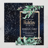 Winter Snow Gold Navy Leaf Waterverf Vakantie Kaart (Voorkant / Achterkant)