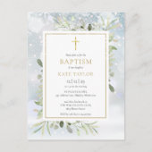 Winter Snow Greenery Baptism Invitation Uitnodiging Briefkaart (Voorkant)